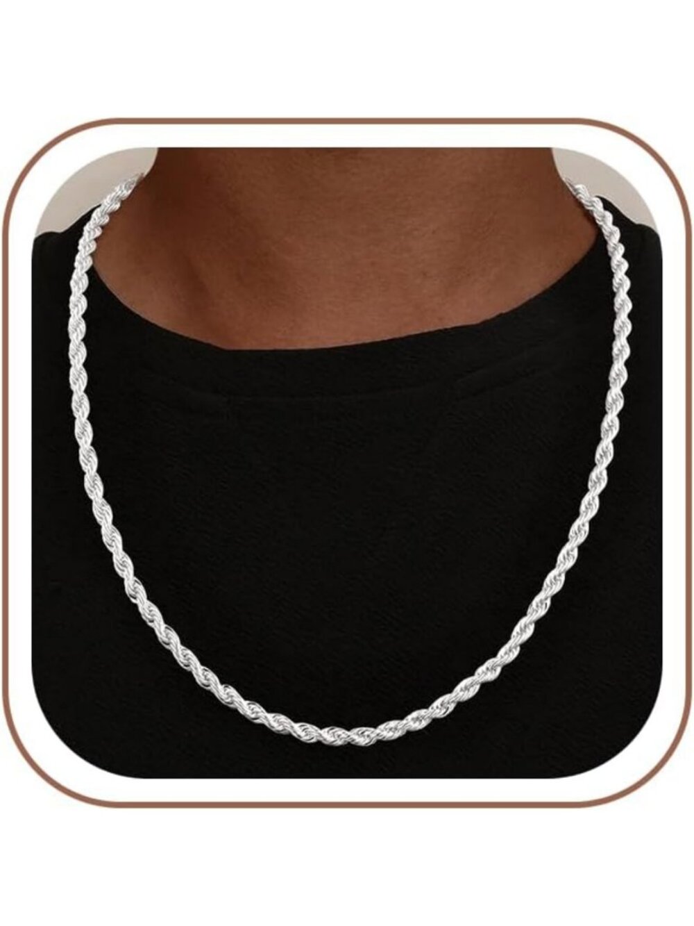 Stylish 925 Sterling Silver Rope Twist Chain Necklace for Men, 18-24 Inches